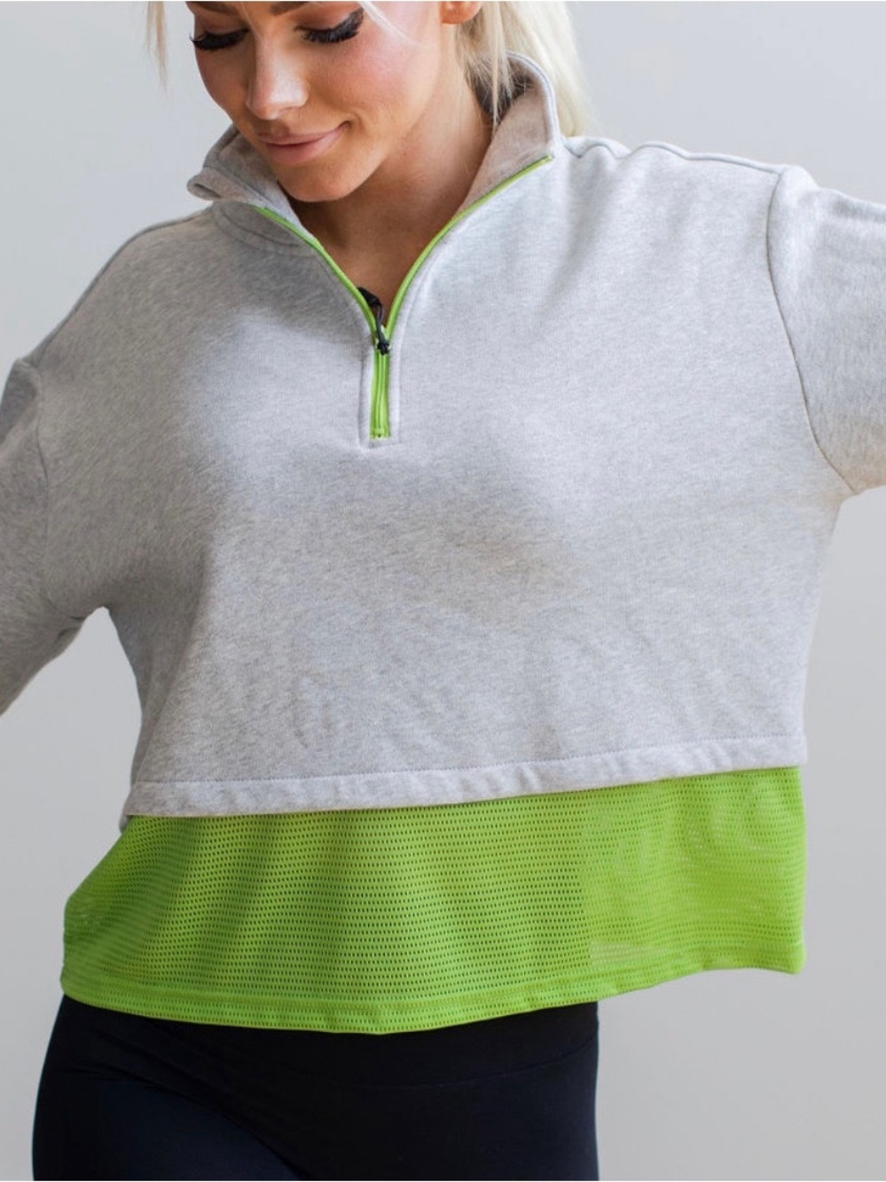 Savvi Alexa Mesh Half-Zip Pullover with Lime Contrast - Picture 8 of 8